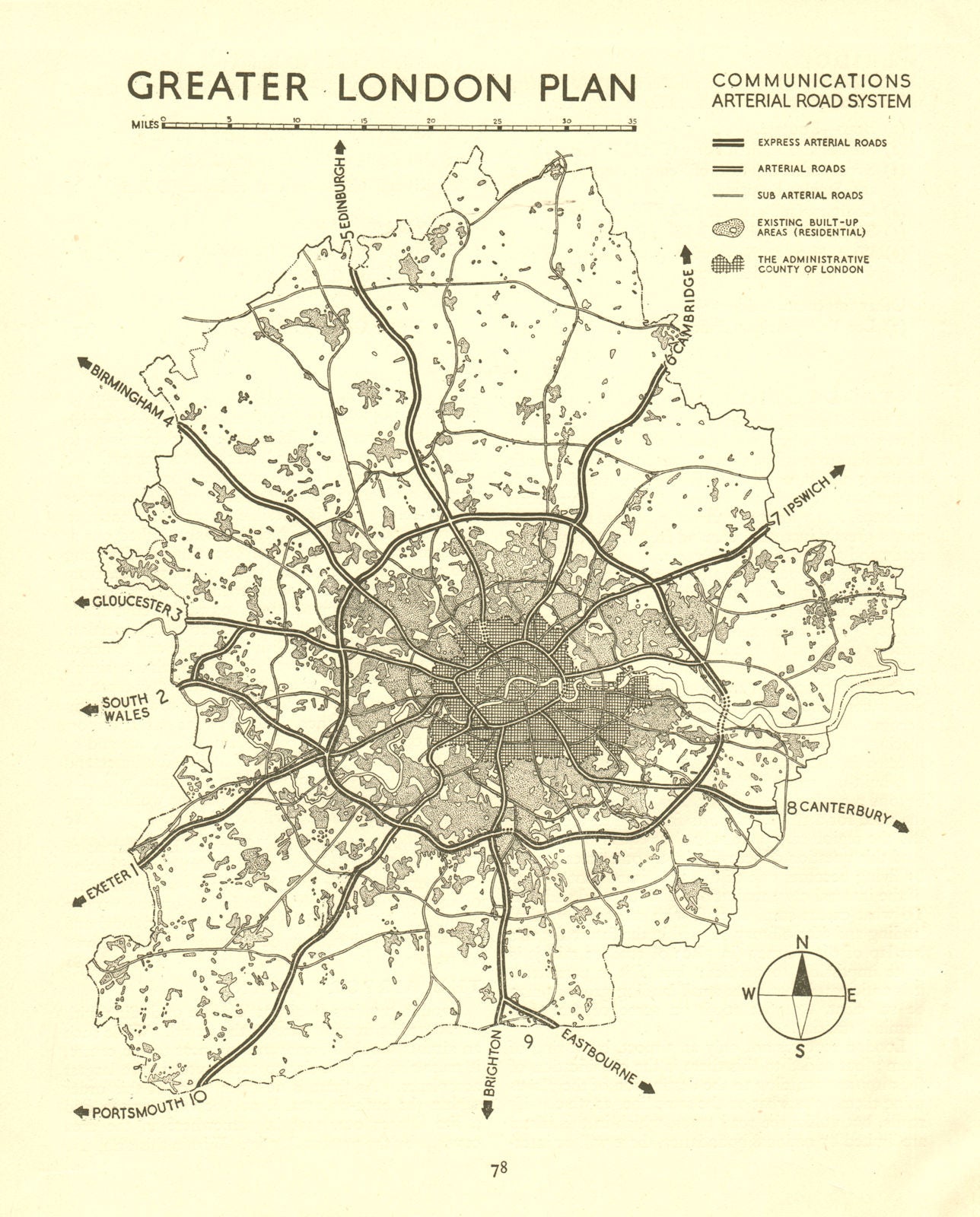 GREATER LONDON. Proposed motorways arterial ring roads M25.ABERCROMBIE 1944 map